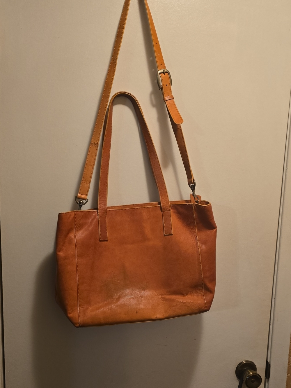 Classic Brown Leather Tote Bag with Removable Shoulder Strap
